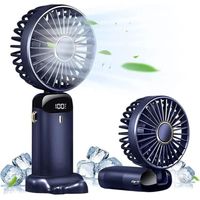 1 pc Handheld Fan with Base, Mini Portable Fan USB Rechargeable, 5 Speeds and LED Display , Operated Desk Fan Foldable,Quiet Working for Office,Bedroom,Outdoor Activities and Travel (Blue)