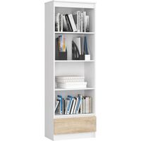 Librería AKORD R60 Blanco 60 cm 1 cajón frente en color Roble Sonoma 4 estantes 60x35x180 cm