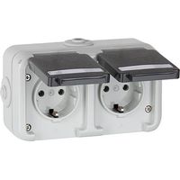 Prise de courant en saillie double PEHA IP44, schuko, marquage horizontal, D 6632 WAB NA