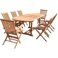 Salon de jardin Teck massif 8 à 10 personnes - Table ovale + 6 chaises + 2 fauteuils KAJANG
