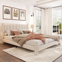 Bett Doppelbett 160x200 Samt Beige mit Lattenrost OKMYHOME
