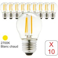 Lot de 10 ampoules LED filament E27 sphérique 4W 470Lm 2700K - garantie 2 ans