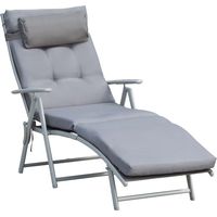 Fauteuil de Jardin Pliable avec Dossier Réglable en 7 Positions, Coussin Intégré, Dimensions 137x63,5x100,5 cm, Gris