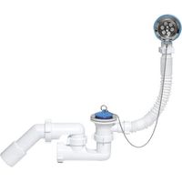 Siphon de baignoire avec crépine métallique, bouchon et chaîne