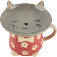 Tasse und Untertasse mit Katzenmotiv für Kaffee und Tee – originelles Geschenk für Katzenliebhaber, Küchendeko