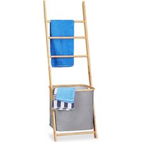 Relaxdays – Porte-serviettes en bambou avec panier à linge – 4 barreaux à visser – Dimensions HxlxP: 139 x 43,5 x 33 cm – Résistant à l'humidité