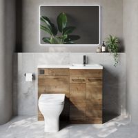 Napoli 390 Tobacco Oak 1000mm 2 Door Vanity Unit Toilet Suite with Right Hand Square Lucia Basin - 1000mm - Matt Black 160mm HandleWith Kingston Toilet Pan and Seat