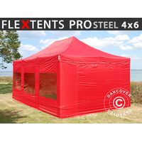 Gazebo pieghevole FleXtents PRO Steel 4x6m Rosso, inclusi 8 fianchi