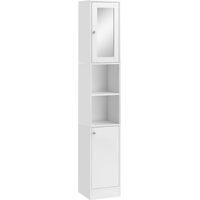 kleankin Armario Alto para Baño con Espejo Mueble Columna de Baño con 2 Estantes Abiertos 2 Puertas y Baldas Interiores Ajustables 30x28x180 cm Blanco