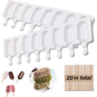 Moules à glace,moule a glace silicone,Popsicle Ice Maker, magnum cake-Ice Cream Moules Maison Dessert,2 Pcs 8 Cavités Silicone Moule à Crème,Moule à Glace avec 20 Bâtonnets de Glace
