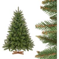 Fairytrees Künstlicher Weihnachtsbaum Fichte Natur, mit grünem Stamm und Echtholz Baumständer