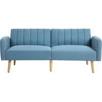 Canapé cama 2 plazas lino sintético respaldo ajustable reposabrazos desmontables 173x75x73 cm azul