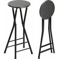 Lot de 2 tabourets de bar pliants noir avec double repose-pieds en bois et acier 34x30x70 cm