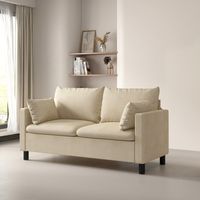 2 Seater Linen Fabric Loveseat Sofa with Side Cushions Modern Couch Settee for Home LAURA BEIGE