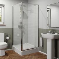 900mm Pivot Shower Door Side Panel 6mm Glass Anti Slip Easy Plumb Tray Bathroom