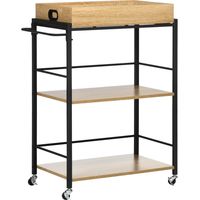 Carrello da Cucina a 3 Ripiani con Vassoio Rimovibile e Ruote Girevoli, Carrellino per Cucina in Stile Industriale 72x40x94cm, e Nero