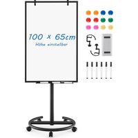 COSTWAY Flipchart Ständer, 100x65cm, Mobiles Whiteboard auf Rollen, höhenverstellbar bis 192cm, trocken abwischbar, magnetisch, Flip Chart mit rundem Ständer, Magneten, Markern & Radierer