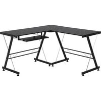 Scrivania Angolare Moderna Nera Dritta Postazione da Lavoro per Computer con Vano Tastiera MDF, Metallo a forma di L: 130L x 130P x 73.5A cm dritta: 210L x 50P x 73.5A cm Nero