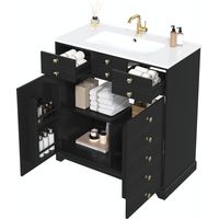 Meuble de salle de bain noir et doré, meuble sous-vasque avec vasque en céramique, meuble de salle de bain avec tiroirs et armoire, meuble moderne pour salle de bain