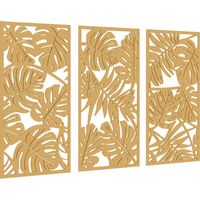 Décoration murale 3D bois 3 pièces 40x80 cm motif feuilles tropicales
