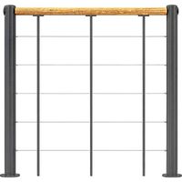 Ringhiera per scala dritta - Nero - Acciaio termolaccato - Lunghezza 1m - Corrimano in legno - RE-I-SLM-BOIS-NH