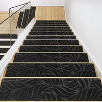Tapis Escalier, Antidérapant Tapis Escalier Marche, Muet Moquette Escalier Couvre Marche Escalier Tapis d'Escalier Autocollants Carpette pour Enfants, Aîné (5PCS,Feuilles Noires)