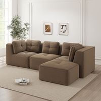 AMXCNOY Canapé d'angle en L sans ossature, canapé d'angle modulaire, canapé d'angle avec pouf, canapé en cord modulaire, canapé 3 places en cord avec assise profonde pour salon, pas de montage requis,