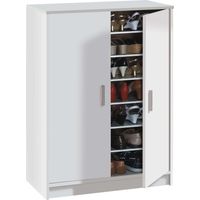 Meuble à chaussures blanc avec 2 portes et 6 étagères – Dimensions 101x75x36 cm – Finition mélaminé moderne – Étagères réglables pour rangement optimal – Habitdesign