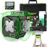 Huepar – Niveau laser vert 3D auto-nivelant 12 lignes – Écran LCD – Bluetooth – Portée 200 pieds – Résistant à l'eau IP54 – Support magnétique