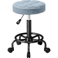 Taburete Giratorio Redondo Taburete con Ruedas Altura Regulable 50-66 cm Asiento Tapizado en Tejido de Borreguito Azul