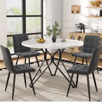 tavolo pranzo rotondo 100 cm con 4 sedie effetto marmo OKMYHOME
