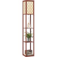 HOMCOM Modern Floor Lamp Light with 3 Shelves Fabric Lampshade Brown