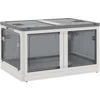 Boîte de rangement empilable avec couvercle, capacité 69 L, boîte de rangement pliable à roulettes, 60 x 42 x 34 cm, blanche
