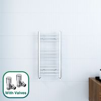 ELEGANT 800 x 400 mm Efficient Radiator Straight Towel Rail Radiator Chrome Bathroom Radiator + Angled Radiator Valves