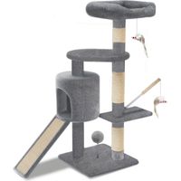 VOUNOT Albero Tiragraffi per Gatti Multi-Livello, con Casetta Cuccia in Peluche Sisal Naturale, 112cm, Grigio