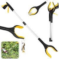 Outils de Ramassage, 82cm Pince Telescopique Ramasse Objet en Aluminium pour Seniors avec Mâchoire Antidérapante Rotative à 360°, Aide à la préhension pour la Collecte des Déchets (Jaune)