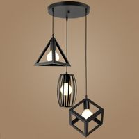 Lámpara Colgante, Creativo Iluminación con Jaula de Metal, para Dormitorio Sala Negro - 3 Luz mit Portalámparas Redondo