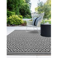 Patio Diamond Flatweave Garden Kitchen Indoor Outdoor Mono Black Rug Floor Mat Large 160 x 230 cm (5'3"x7'7")