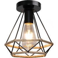 Plafonnier Industriel Vintage Suspension Luminaire Métal Corde de Chanvre Lampe de Plafond Créatif Noir E27 Ø20CM - 1Pcs