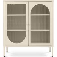 Metall-Sideboard Mit 2 Türen In Beige Und Geriffeltem Glas 80cm Kurt