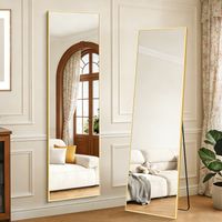 Miroir de Sol 162 x 53 cm, Pleine Longueur avec Cadre en Aluminium, Grand Miroir Mural Moderne à Poser ou à Suspendre Miroir sur Pied, Or