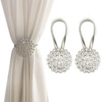 Abrazaderas magnéticas para cortinas, paquete de 2, con flores de cristal brillante y hebillas (blanco)