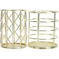 2Pcs Metal Wire Makeup Brush Pencil Cup Holder Office Stationery Hollow Grid Desktop Storage