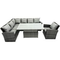 Fimous Hoher Rücken Polyrattan Ecksofa Set Gartenmöbel Höhenverstellbarer Esstisch Set mit Sessel
