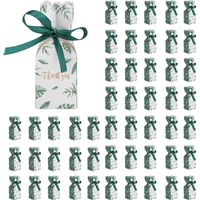 50 boîtes à dragées pour mariage, emballage cadeau pour invités, boîtes cadeaux d'anniversaire avec ruban et feuilles vertes