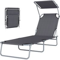 Tumbona de jardín plegable con toldo y respaldo reclinable gris 187x58x36cm
