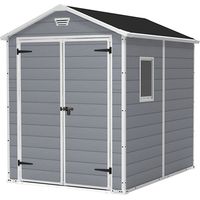 KETER Caseta de jardín MANOR 6x8 Cobertizo de almacenamiento EXTERIOR madera acero metal resina 186cmx237cmx227cm WxDxH