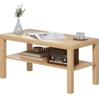 Tavolino da salotto rettangolare con ampio ripiano 90x45x44.5 cm legno naturale