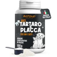 Wotpup Pulizia Denti Cane e Gatto, Polvere Dentale Sciogli Tartaro e Placca Dental Bright – Dentifricio Senza Spazzolino con Inulina, Menta, Pappa Reale e Salvia – 100g