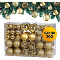 Deuba – Lot de 100 boules de Noël en plastique polystyrène – Finitions mate, brillante, scintillante – Dimensions Ø 3/4/6 cm – Pour intérieur et extérieur